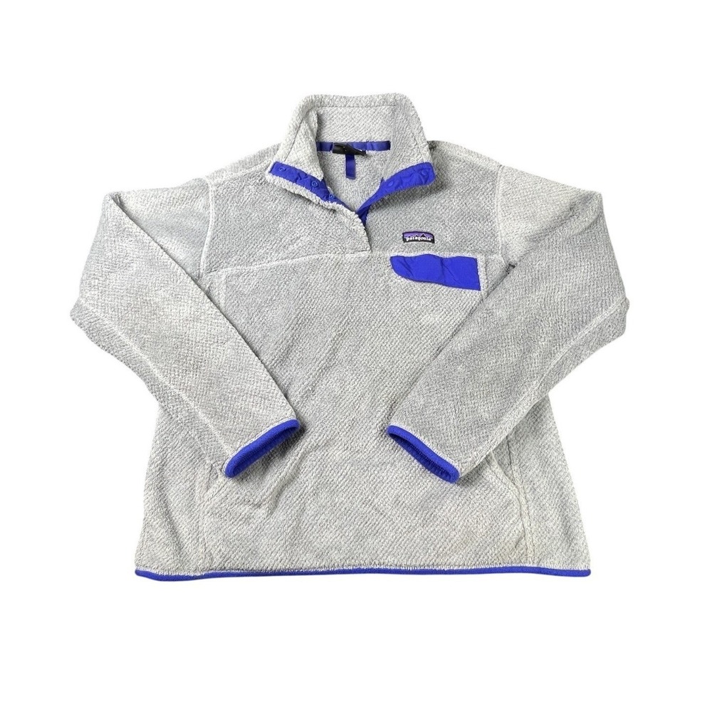 Patagonia Re-Tool Snap-T Fleece Pullover Gray Blue Womens L Outdoor Hiking Gorp